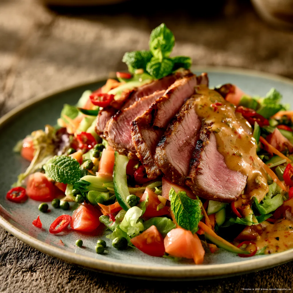 Voorbeeld van Thaise salade met biefstuk en peper-currydressing