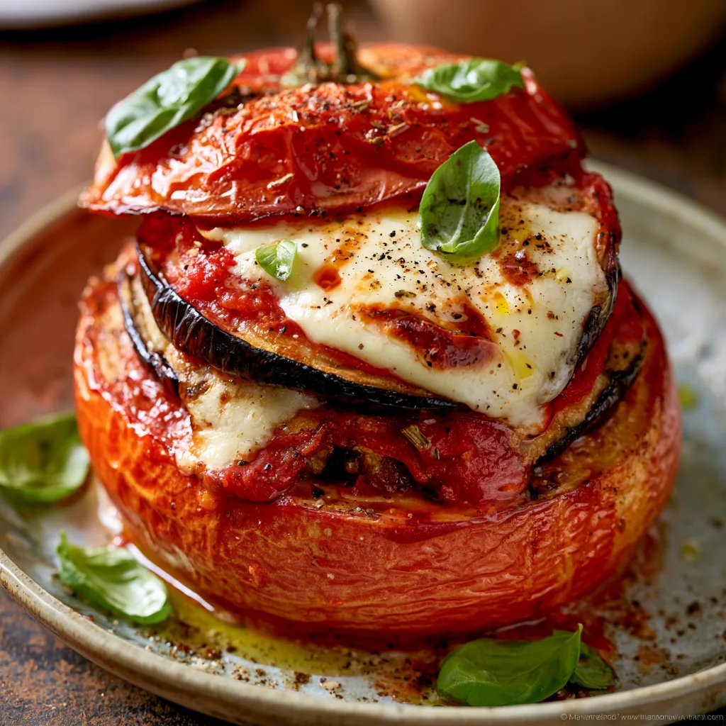 Voorbeeld van Aubergine 'parmigiana' met verse tomaat