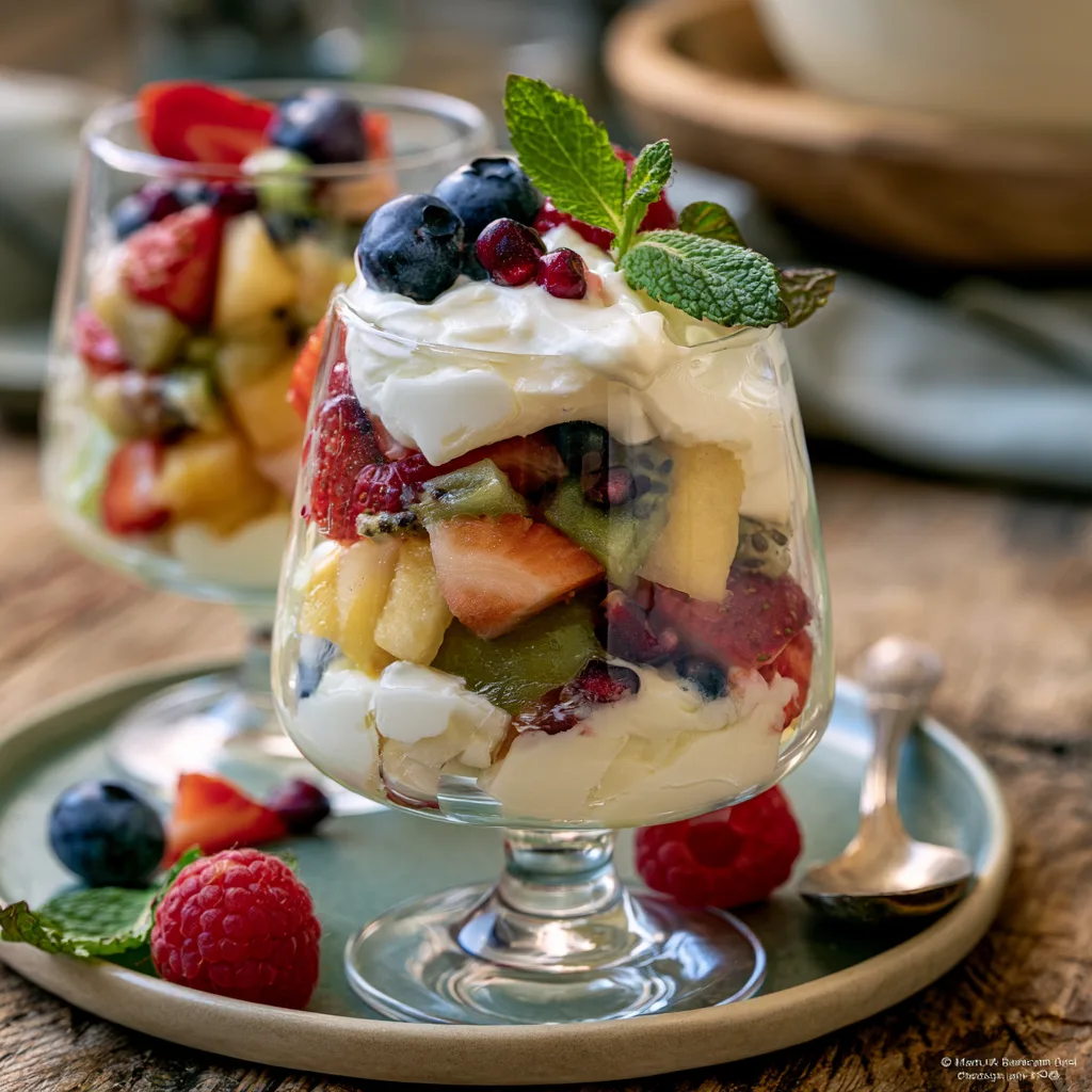 Voorbeeld van Verse fruitsalade met sabayonsaus