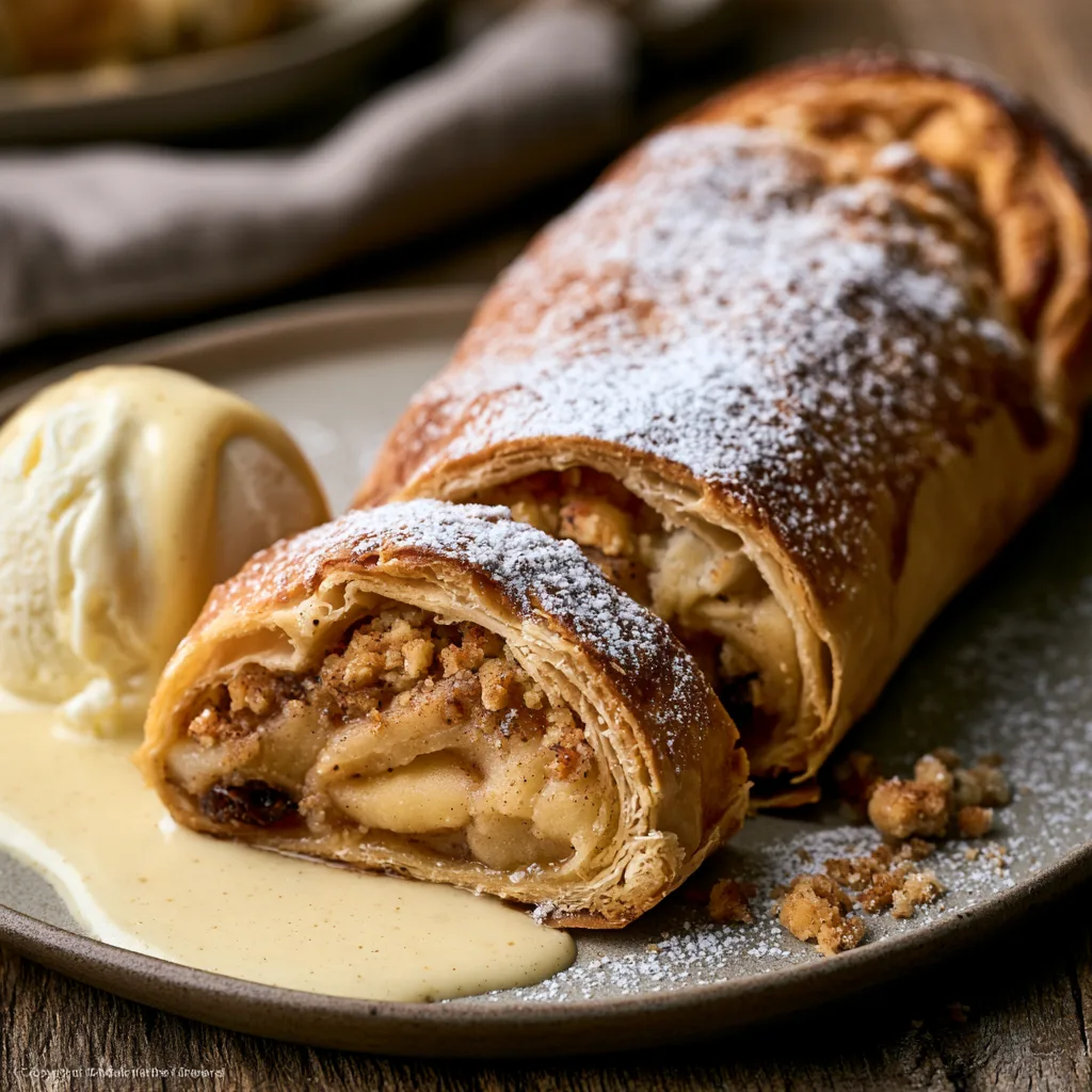 Voorbeeld van Appelstrudel met vanille-ijs en vanille-saus
