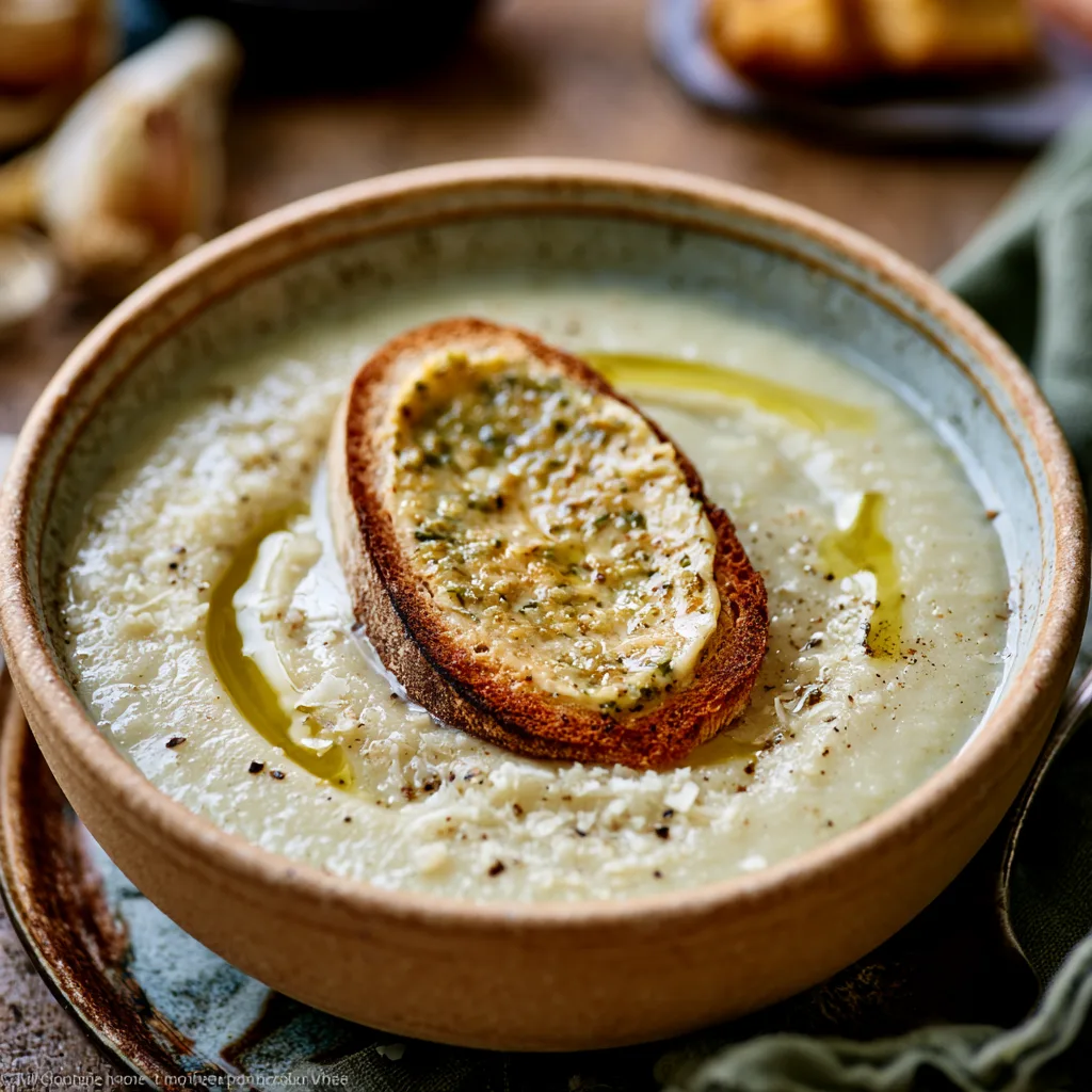 Voorbeeld van Venkelsoep met een knoflookcrouton