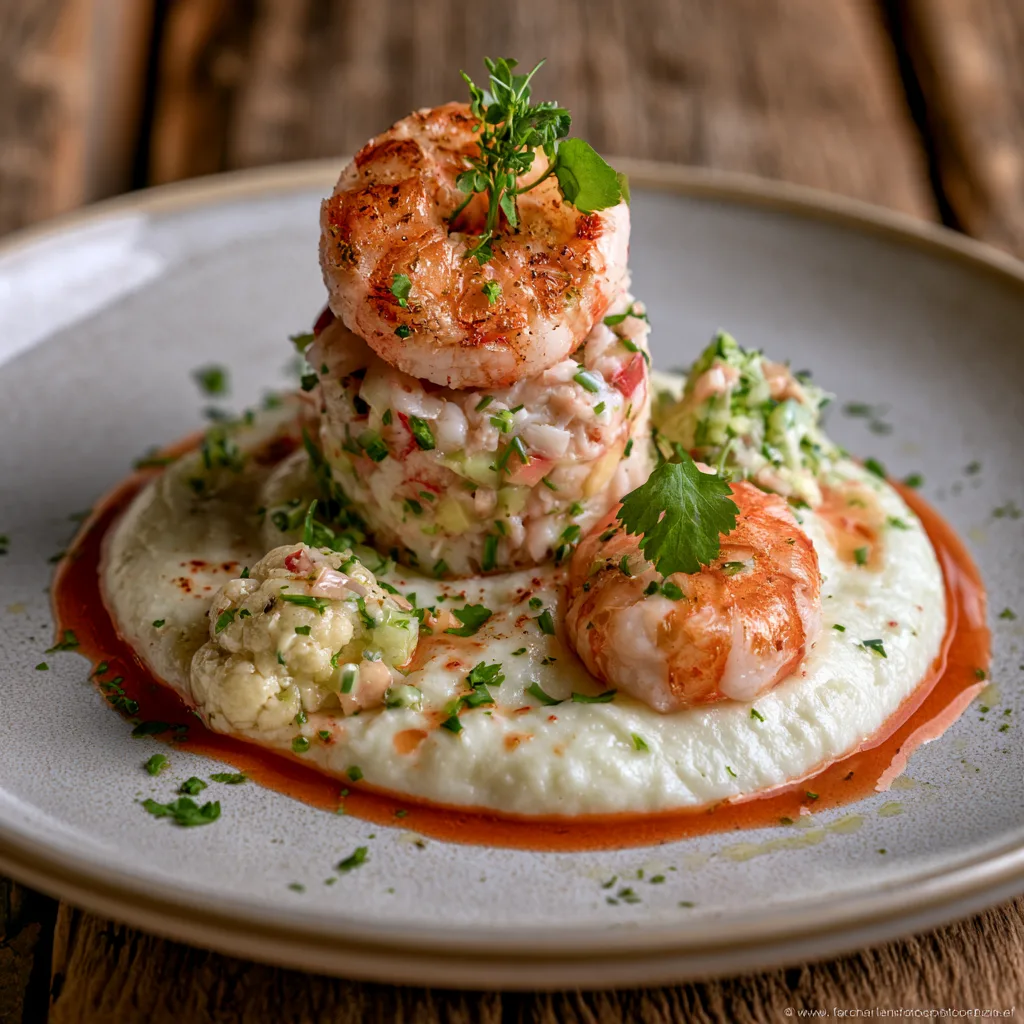 Voorbeeld van Cocktail van krab, scampi en bloemkool