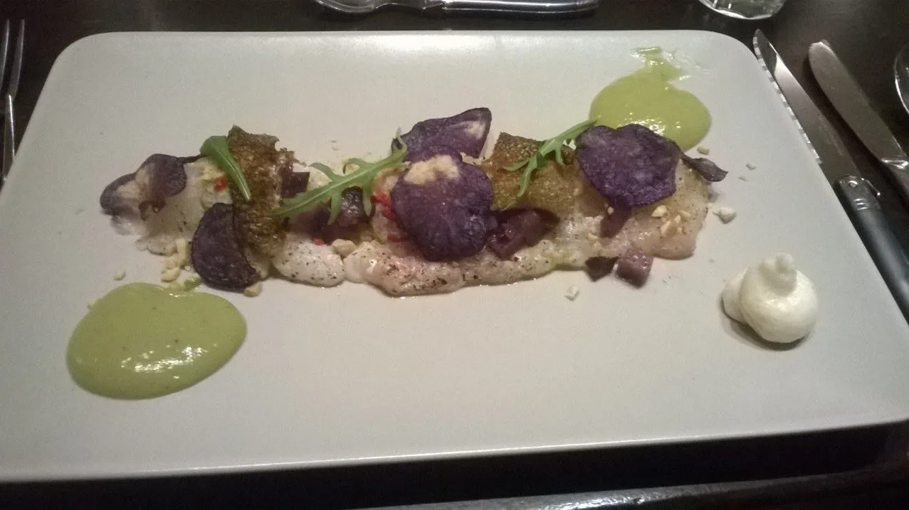 Voorbeeld van Ceviche kabeljauw met crème van rijst en snijbonen/avocado dressing