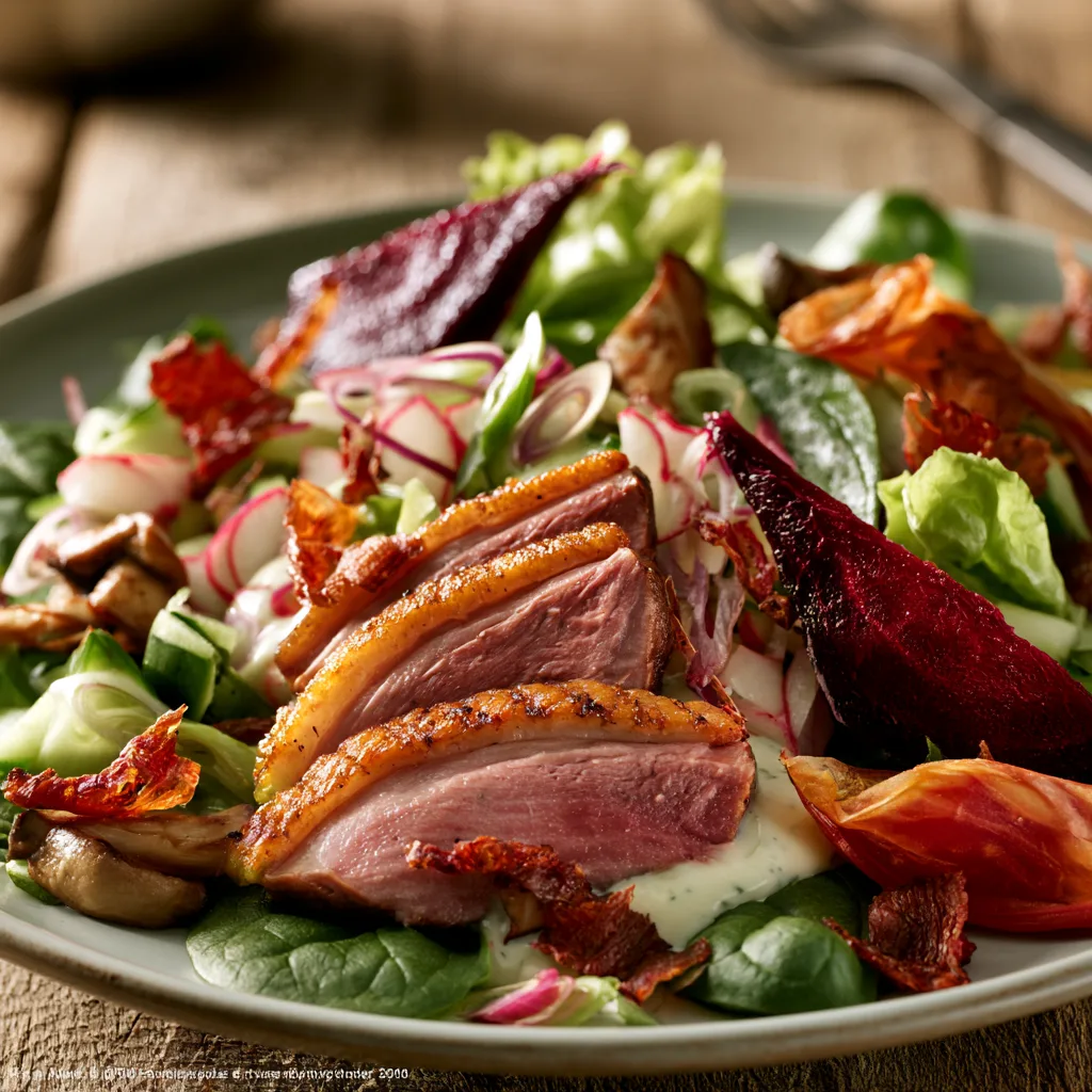 Voorbeeld van Herfstsalade met eendenborst en dragon mayonaise