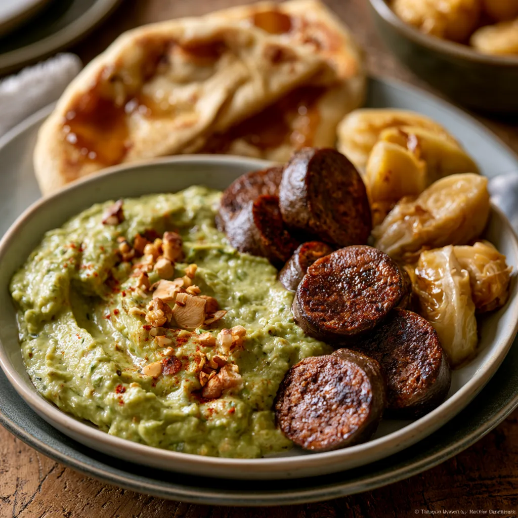 Voorbeeld van Spruitjes soep met bloedworst en naan brood
