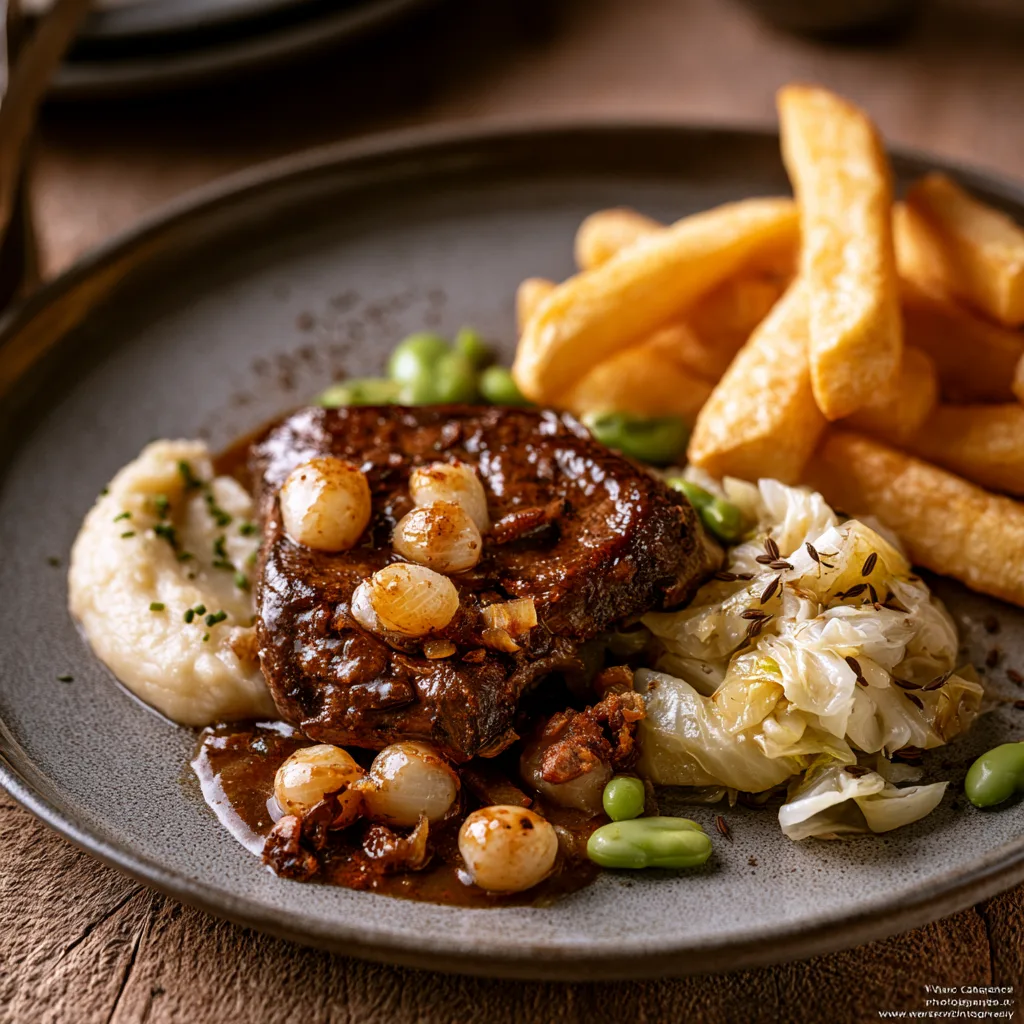 Voorbeeld van Kalfswang met saus van Madeira, zilverui en chorizo
