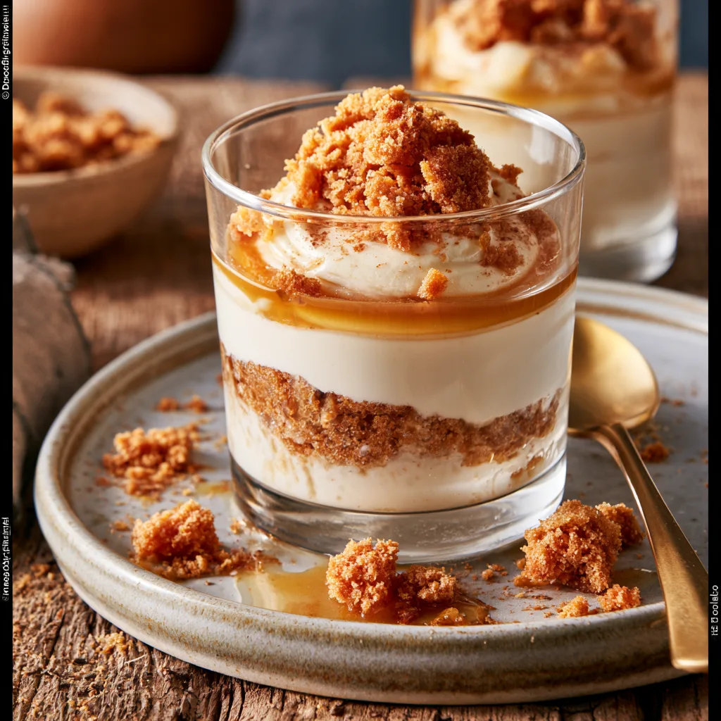 Voorbeeld van Panna cotta van mascarpone met speculaas en marsalastroop