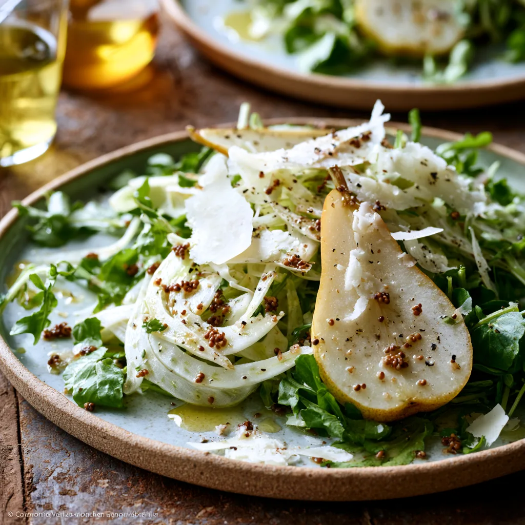 Voorbeeld van Salade met venkel, peer, waterkers & rucola