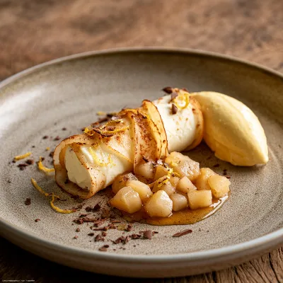 Voorbeeld van Perenmousse, perencompote en roomijs