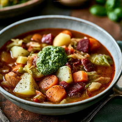 Voorbeeld van Minestronesoep met pesto