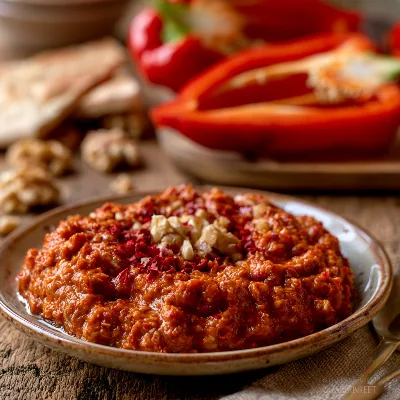 Voorbeeld van Muhammara (paprika dip)